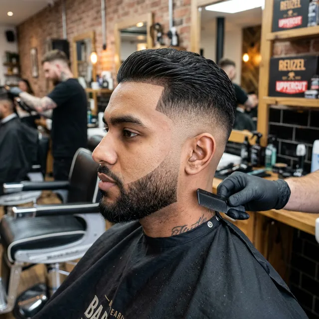 Acabamento perfeito de barba com toalha quente e navalha